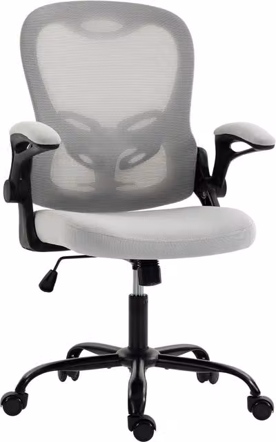 Sedia da ufficio ergonomica HOMCOM in rete grigia con braccioli ribaltabili e altezza regolabile