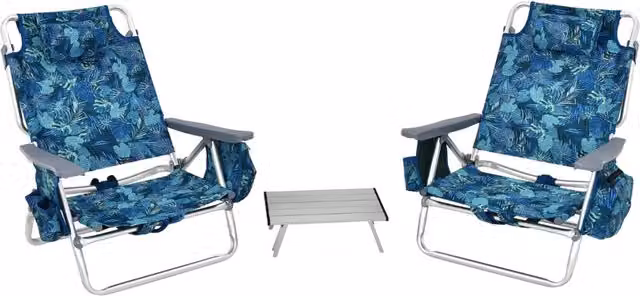 Set di sedie da spiaggia reclinabili e tavolino da campeggio a scomparsa Blu scuro DESIGN IN