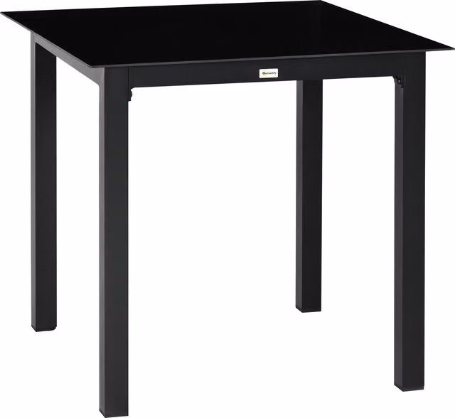 Outsunny Tavolo da giardino quadrato per 4 persone con piano in vetro temperato e struttura in alluminio nero L 80 cm x P 80 cm x H 74 cm