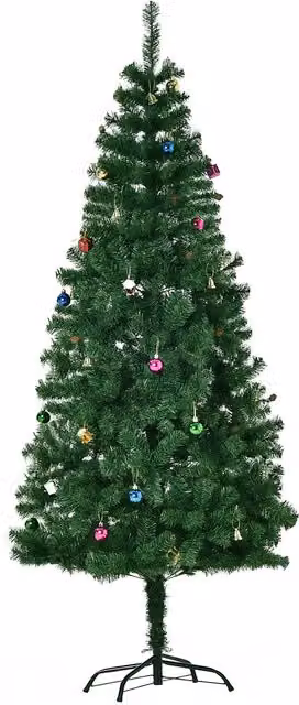 Albero di Natale artificiale HomCom verde con decorazioni e palline, Altezza: 180 cm