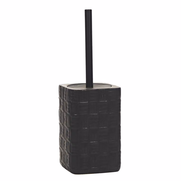Portascopino con scopino in ceramica nero con finitura a rilievo effetto intreccio VESTIAMO CASA