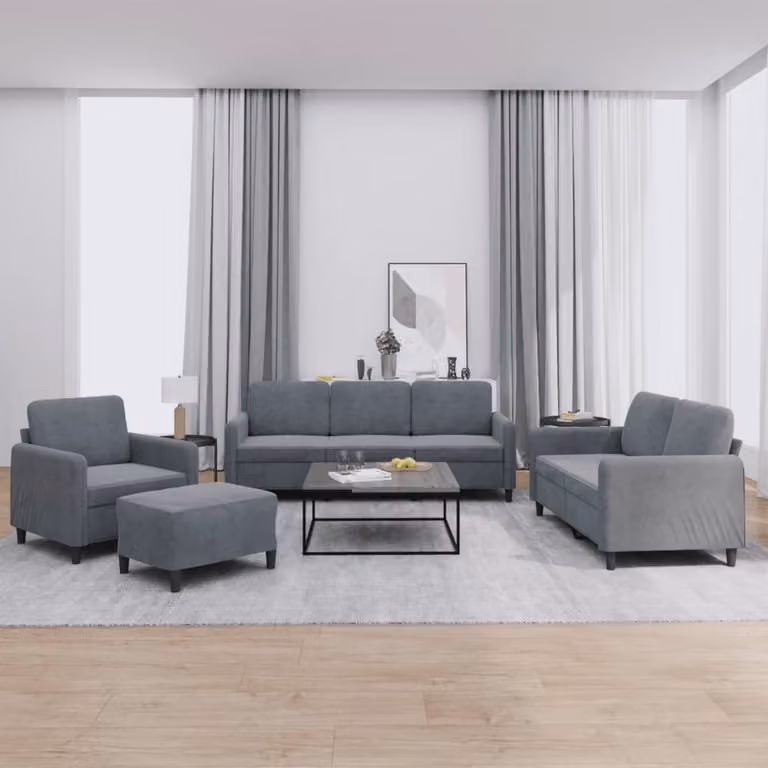 Set di divani 4 pezzi vidaXL in velluto grigio con pouf e cuscini per soggiorno moderno