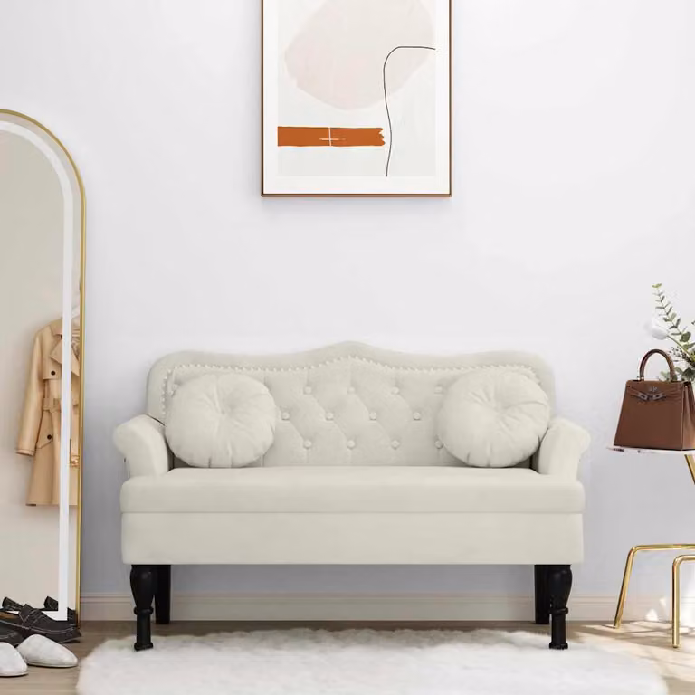 Panca con cuscini vidaXL in velluto beige con braccioli L/P/H: 120,5 x 65 x 75 cm