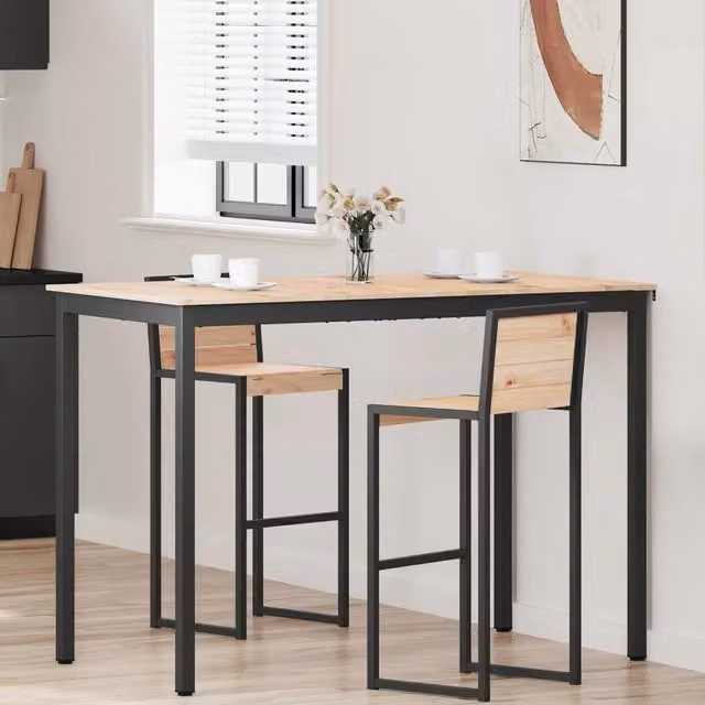 Tavolo da bar rettangolare vidaXL in pino massello naturale e metallo, L/P/H: 150 x 80 x 105 cm