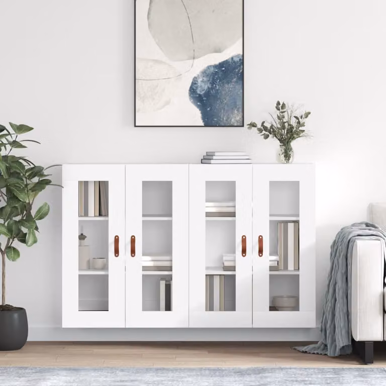 Set di 2 armadietti a parete vidaXL bianchi con ante in vetro e ripiani interni in legno MDF e vetro