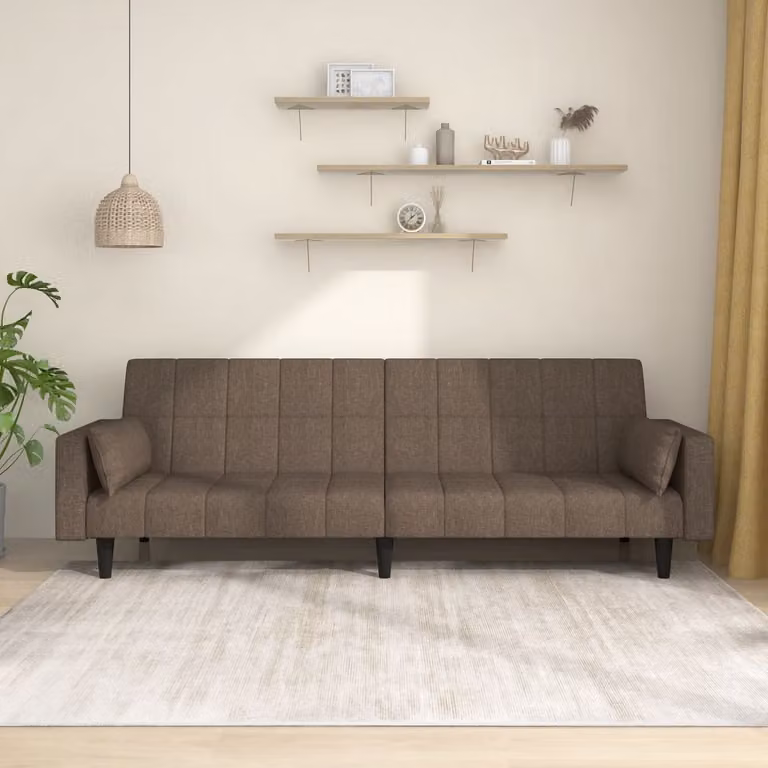 vidaXL Divano Letto Click-Clack Moderno in Tessuto con 2 Cuscini, Struttura in Legno Solido, L/P/H: 220 x 90 x 69 cm