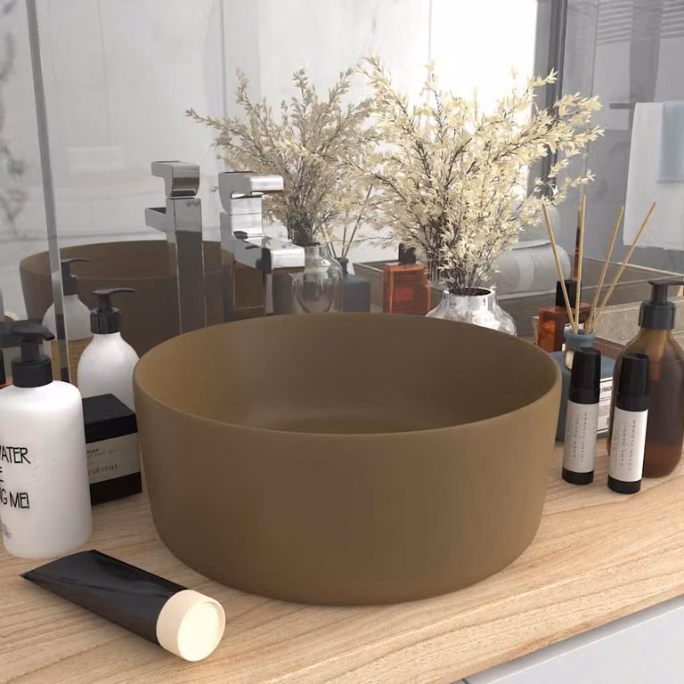 Lavandino da appoggio rotondo vidaXL in ceramica beige
