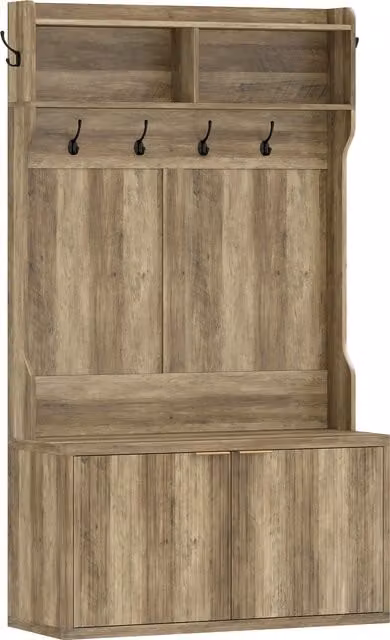 HOMCOM Scarpiera e Appendiabiti 4 in 1 Moderno con Ripiano Aperto per Ingresso e Camera da Letto, Rovere, L 100 x P 38 x H 172 cm
