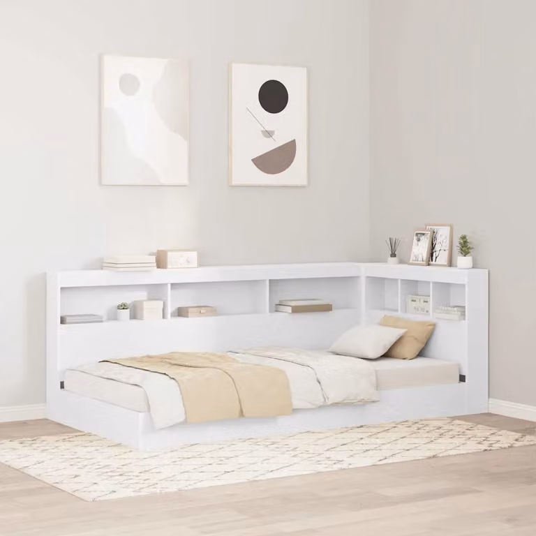 Testata del letto con contenitore e porta di ricarica USB vidaXL, Bianco lucido, L/P/H: 207.5 x 92.5 x 76.5 cm