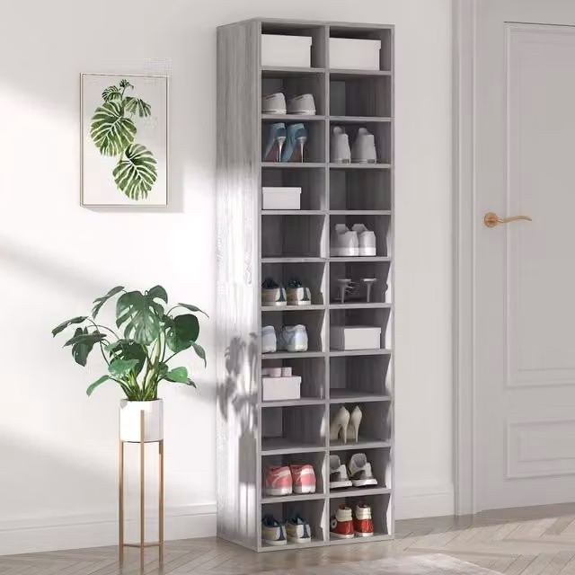 Scarpiera moderna vidaXL in legno grigio con ripiani piatti, L: 54 cm, P: 34 cm, H: 183 cm