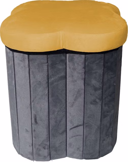Pouf pieghevole in velluto con motivo floreale giallo e grigio, diametro 40 cm