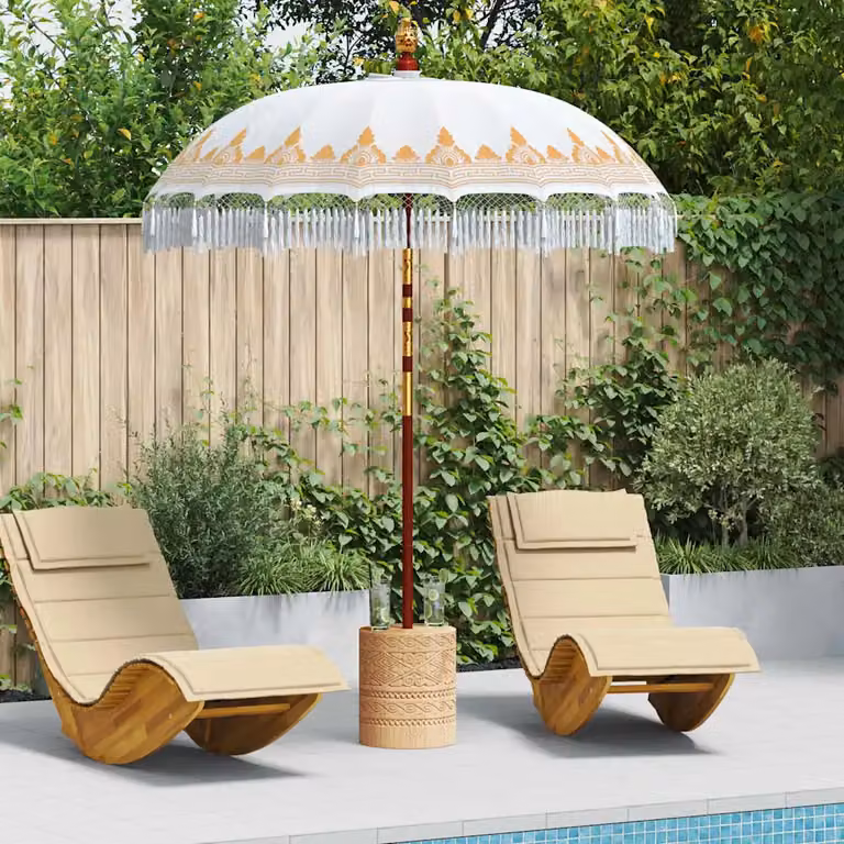 Ombrello balinese con base vidaXL in beige e bianco, diametro: 190 cm