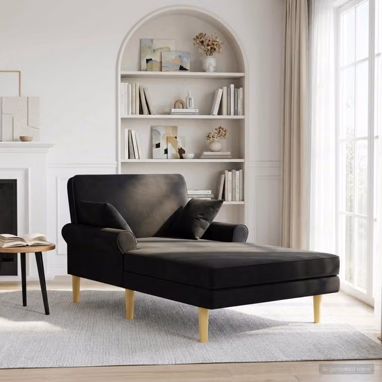 Chaise longue moderna vidaXL in velluto nero con cuscini inclusi L/P/H: 174 x 106 x 86 cm