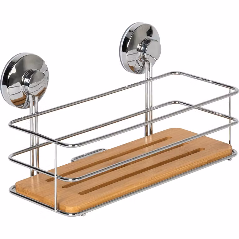 Mensola Rettangolare con Ventosa Linea Bamboo VESTIAMO CASA, Colore Marrone, H 14 x L 26 x P 13 cm
