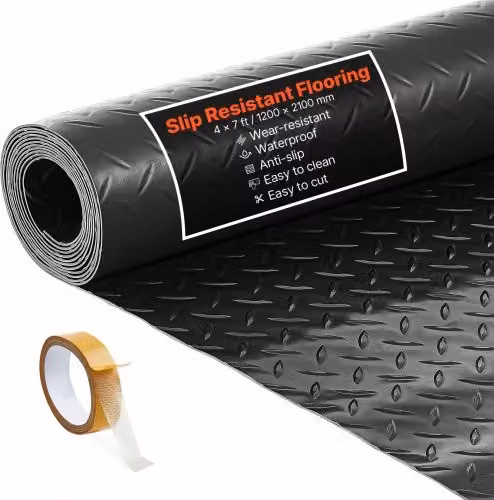 Tappeto protettivo per pavimento VEVOR in PVC diamantato nero, spessore 2,2 mm, L: 120 cm x P: 255,6 cm