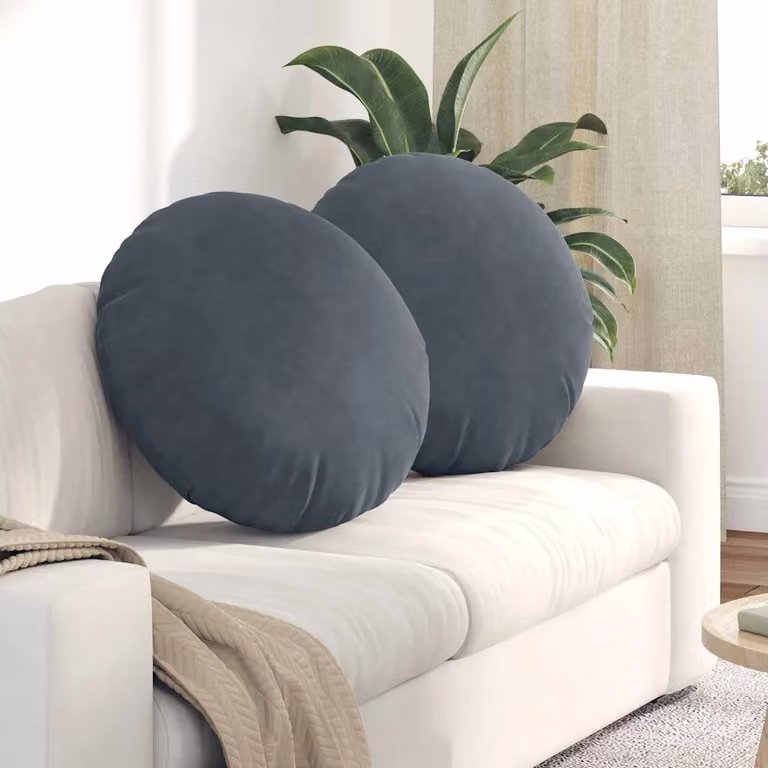 Set di 2 cuscini per seduta rotondi vidaXL in velluto grigio, Ø 40 cm, H 13 cm