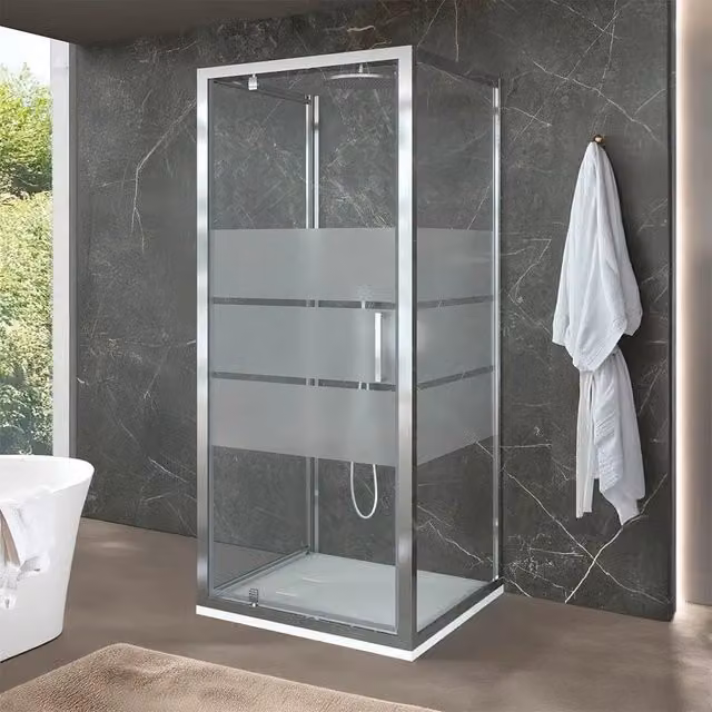 Box doccia rettangolare INBAGNO con porta a battente serigrafata e vetro trasparente L/P/H: 80 x 90 x 200 cm
