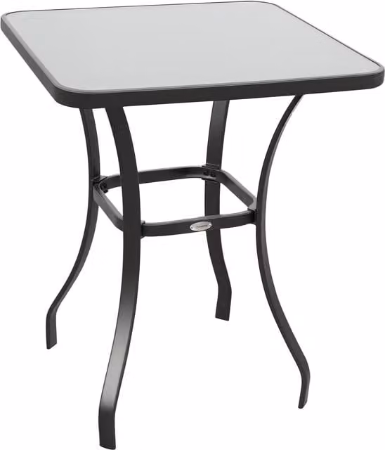 Outsunny Tavolino da Giardino Moderno con Piano in Vetro e Struttura in Metallo Nero, L/P/H: 68.5 x 68.5 x 84 cm