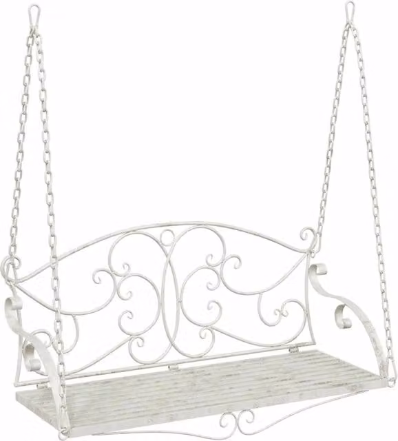 Panchina a dondolo moderna in acciaio verniciato a polvere bianco antico L: 110 cm, P: 52,5 cm, H: 47 cm