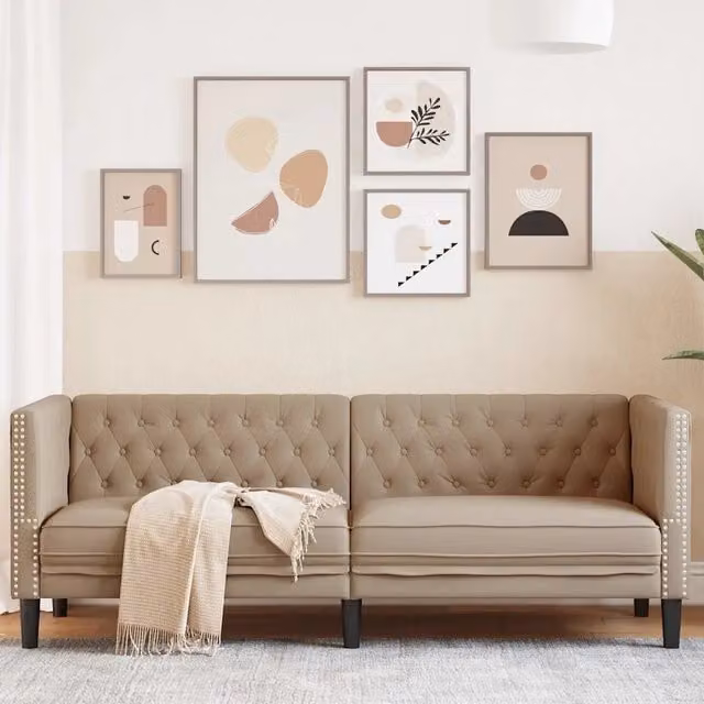 Poltrona Chesterfield a 3 posti vidaXL in similpelle beige L: 194 cm, P: 74,5 cm, H: 70,5 cm