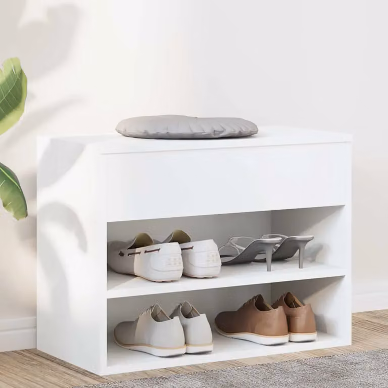 Panca porta scarpe moderna vidaXL in legno e tessuto, colore bianco e oro, L 60 cm x P 30 cm x H 45 cm