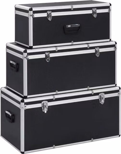 Set di 3 scatole portaoggetti in alluminio e legno di colore nero