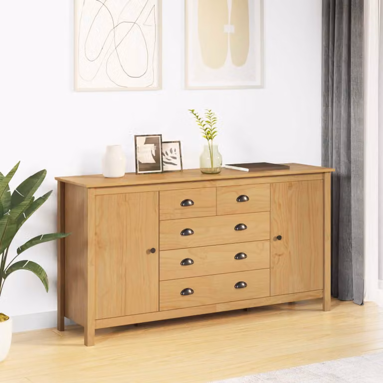 Credenza con cassetto HILL vidaXL in legno di pino, Marrone miele, L 154 x P 40 x H 80 cm