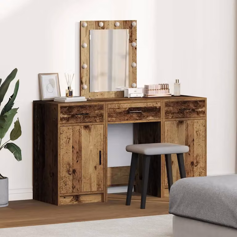vidaXL Tavolo da Trucco Moderno con LED Marrone in Legno MDF L/P/H: 50 x 41 x 135 cm