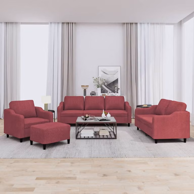 vidaXL Set di Divani 4 pz Moderno in Tessuto Rosso con Cuscini e Ottoman