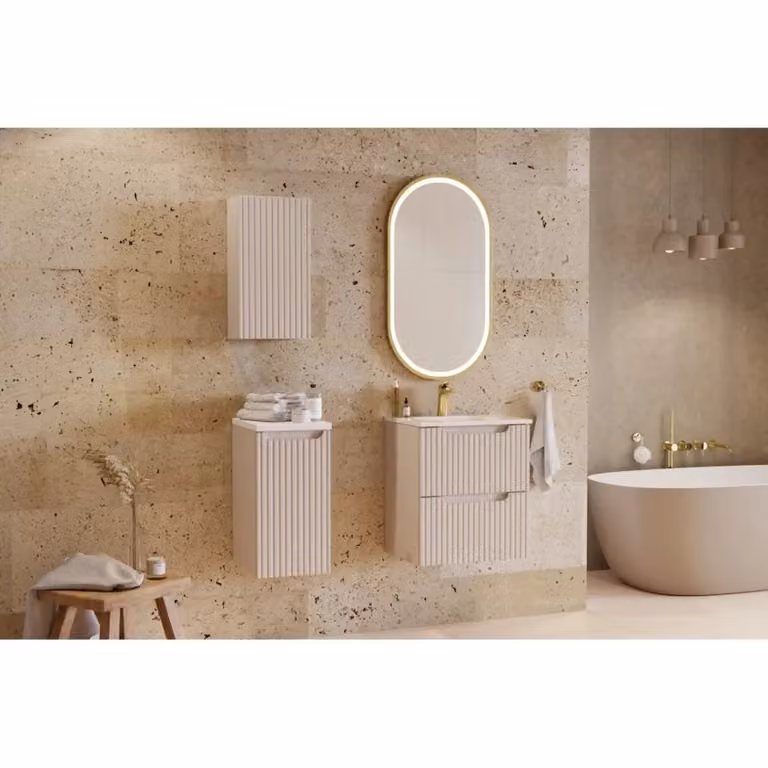 Mobile sottolavabo Meublorama moderno con cassetti, colore marrone e beige, da appendere, L50 x P39 x H57 cm