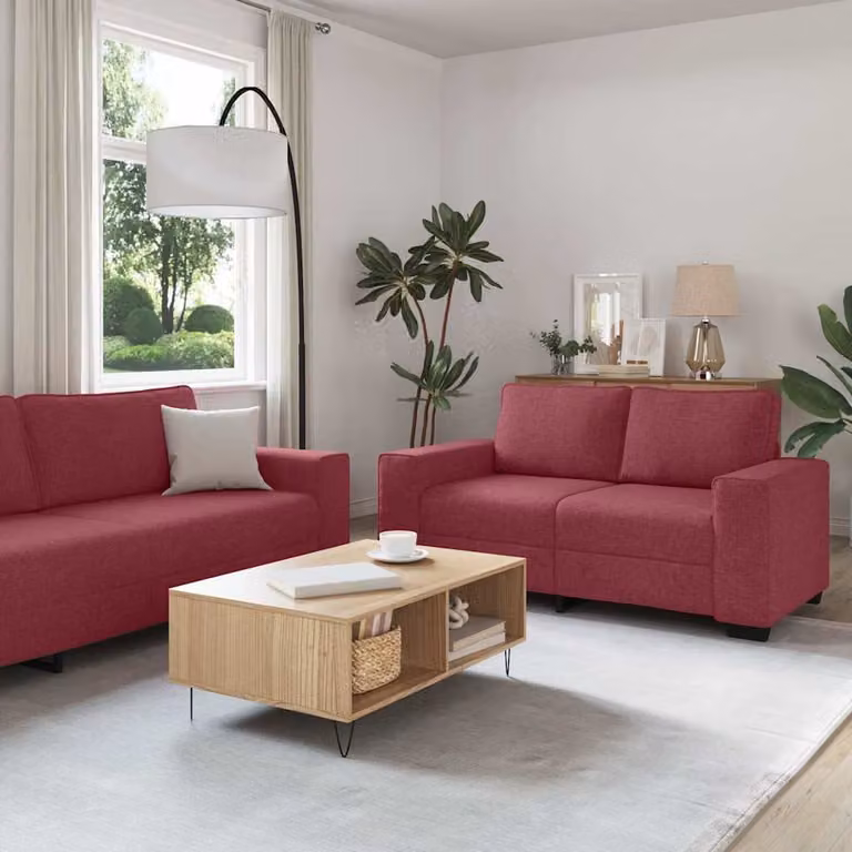Set di 2 divani vidaXL moderni in tessuto rosso con cuscini decorativi