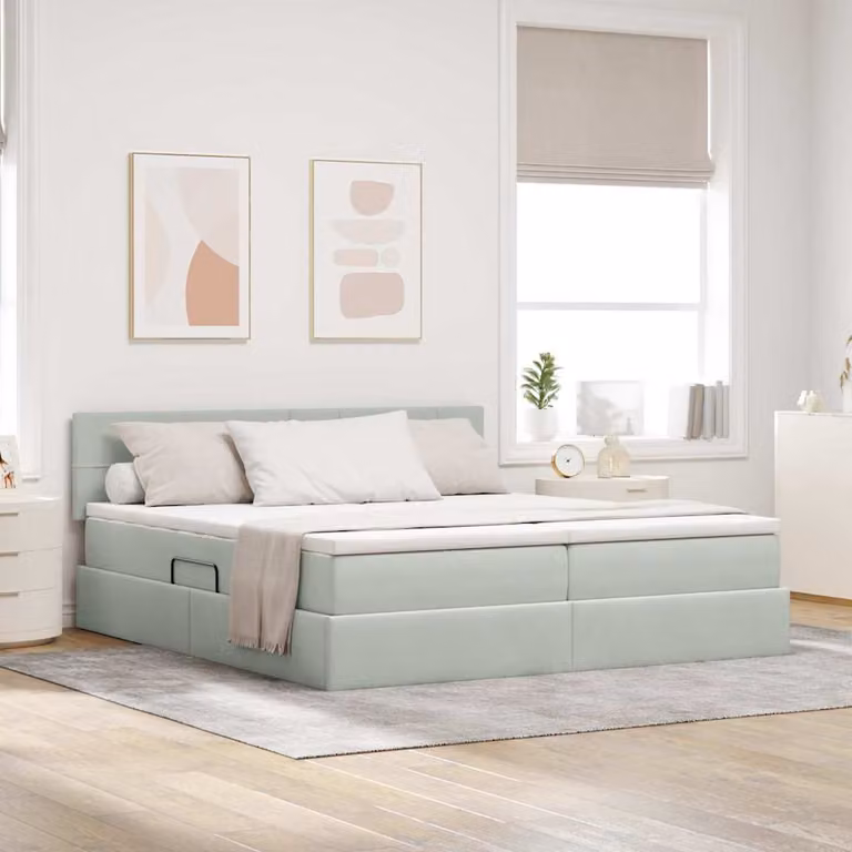 Letto con contenitore e materasso ibrido vidaXL Grigio e Bianco L/P/H: 203 x 140 x 100 cm