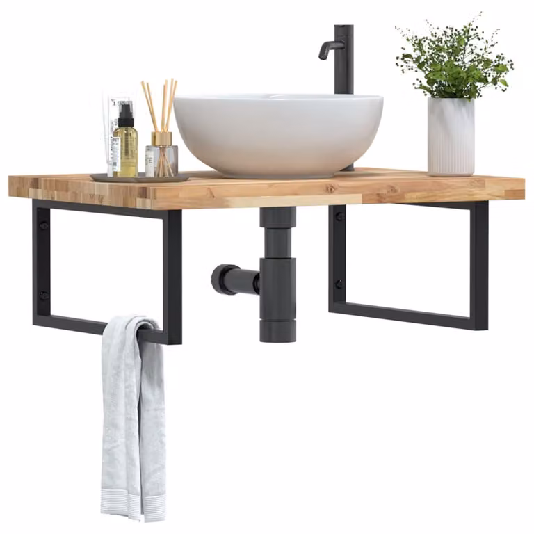 Ripiano a parete per lavabo vidaXL in legno di acacia e metallo nero e marrone