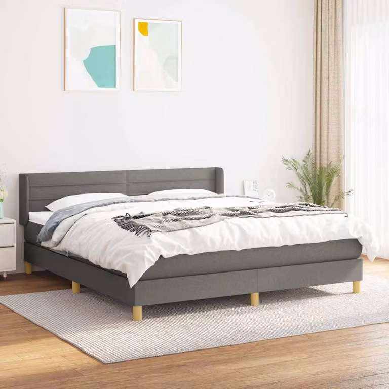 vidaXL Giroletto a Molle con Materasso Ibrido in Tessuto Grigio e Bianco L/P/H: 160 x 200 x 88 cm
