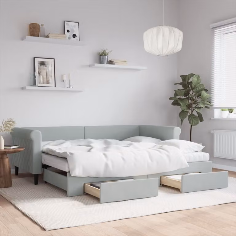 vidaXL Divano Letto con Cassetti in Velluto Grigio L 200 cm x P 90 cm