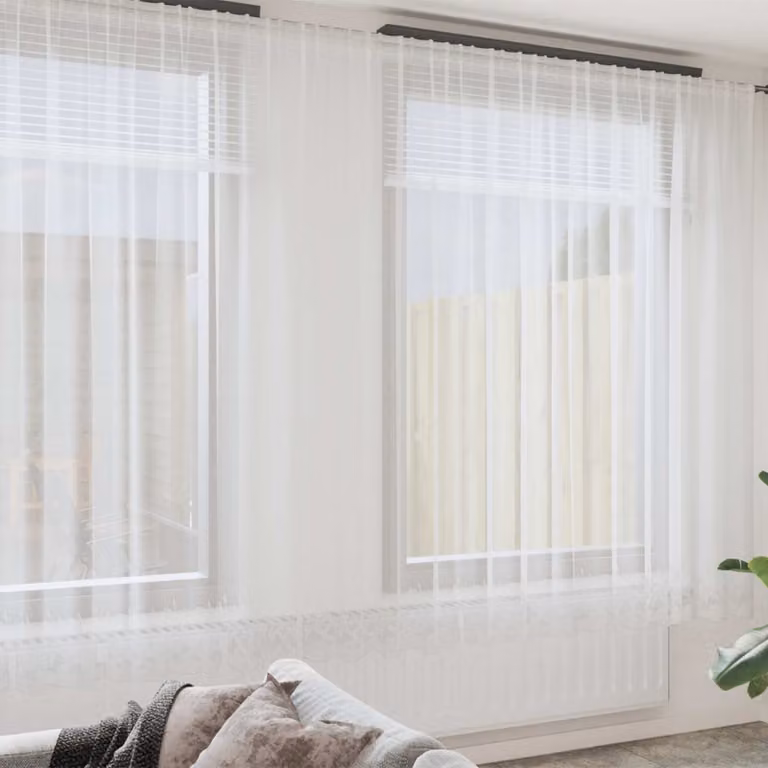 Tenda in pizzo bianca vidaXL con motivo floreale in poliestere, L: 1200 cm, H: 260 cm
