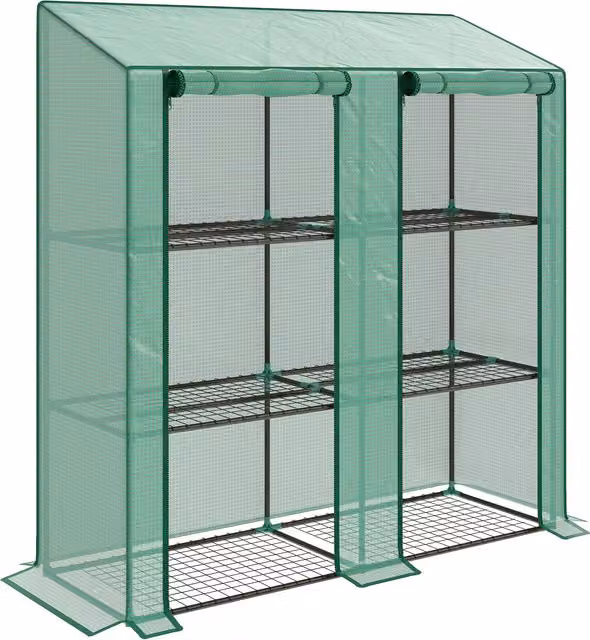Serra da Giardino Outsunny con Copertura in PE, 6 Mensole e 2 Porte Avvolgibili, Verde, L 143 cm x P 46 cm x H 151 cm