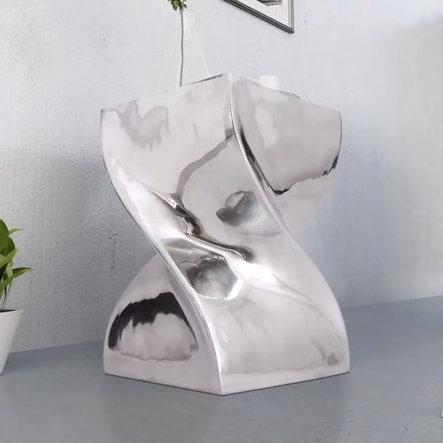 Sgabello e tavolino vidaXL in alluminio argentato con design attorcigliato moderno e finitura lucida
