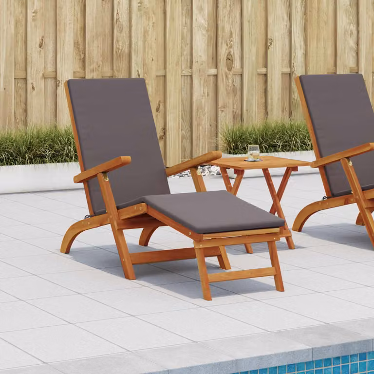 Set di 2 lettini prendisole vidaXL in legno di acacia con poggiatesta regolabile e braccioli, colore grigio e marrone
