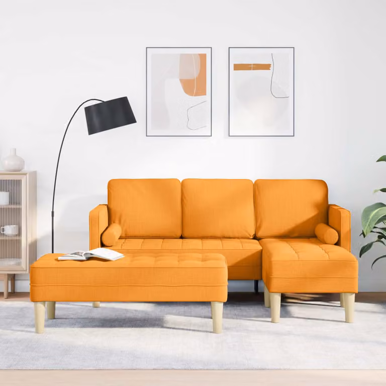 Set di divani angolari L-shape vidaXL in tessuto reversibile, colori giallo, beige e arancione per il tuo soggiorno