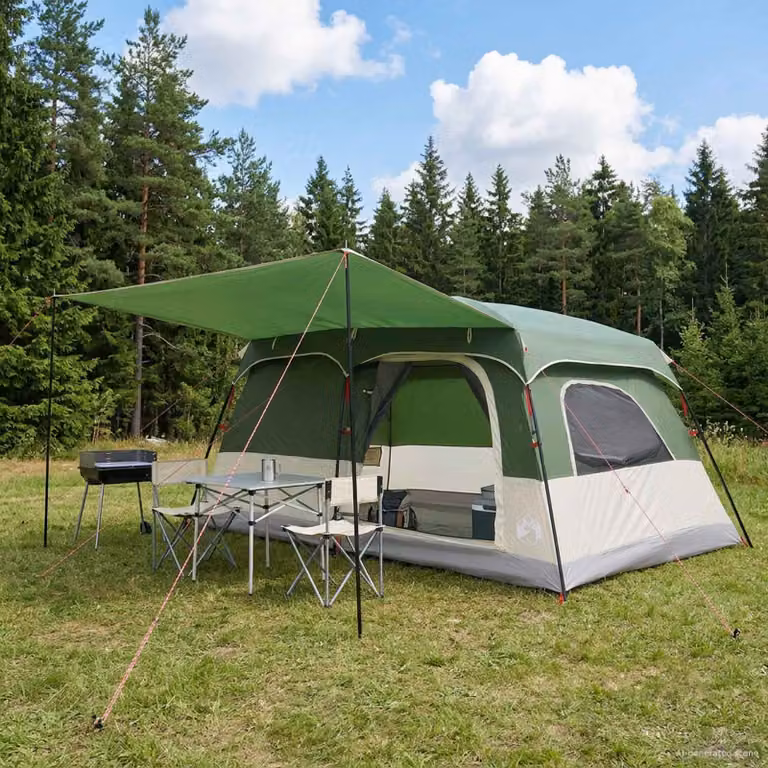 Tenda Familiare vidaXL per 10 Persone Verde in Poliestere e Acciaio