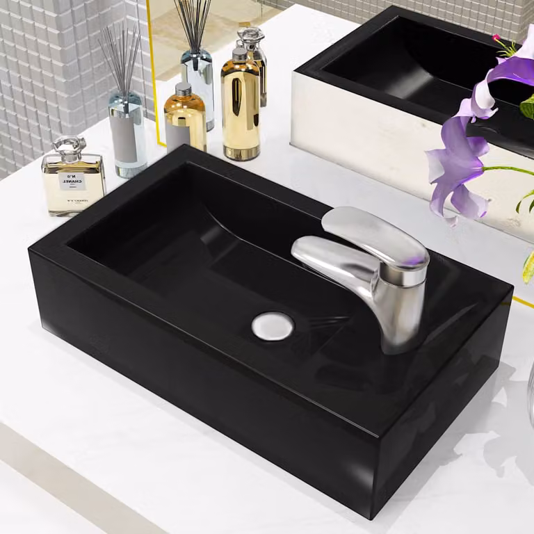Lavandino da appoggio rettangolare in ceramica vidaXL nero L/P/H: 46 x 25,5 x 12 cm