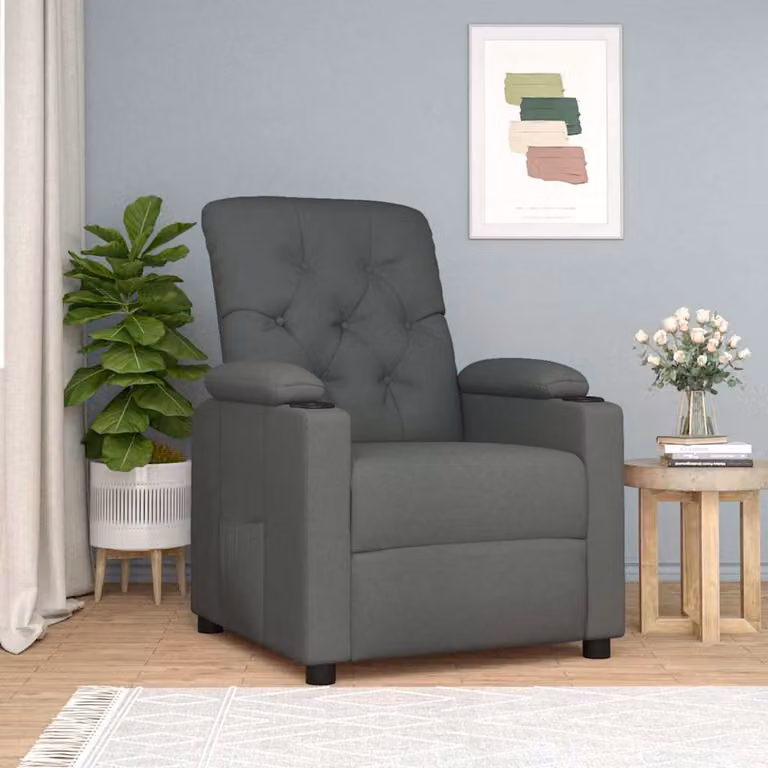 vidaXL Poltrona Reclinabile Relax in Tessuto Grigio con Braccioli e Struttura in Metallo e Legno