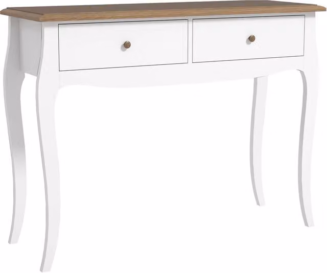 Consolle da ingresso XYLO con 2 cassetti in stile francese, finitura bianco e marrone scuro, L 100 cm x P 35 cm x H 76,5 cm