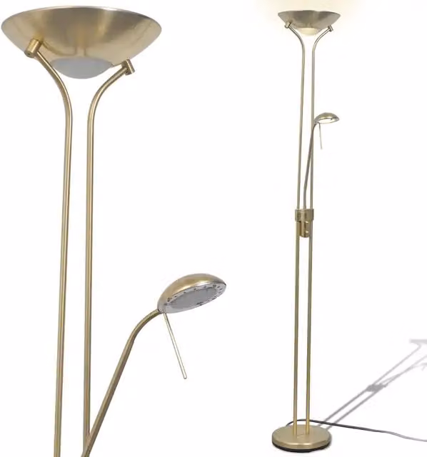 Lampada da terra moderna a LED HELLOSHOP26 con luce dimmabile e funzione lettura in metallo color oro ottone H: 180 cm