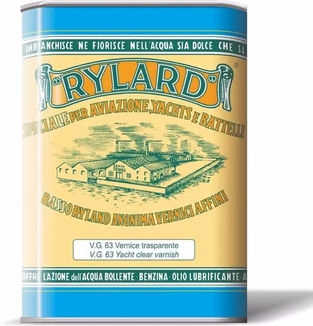 Multipack da 10 pezzi di Vernice Oleofenolica Rylard VG 63 Satinata Trasparente per Legno Nautico, 1 l per confezione