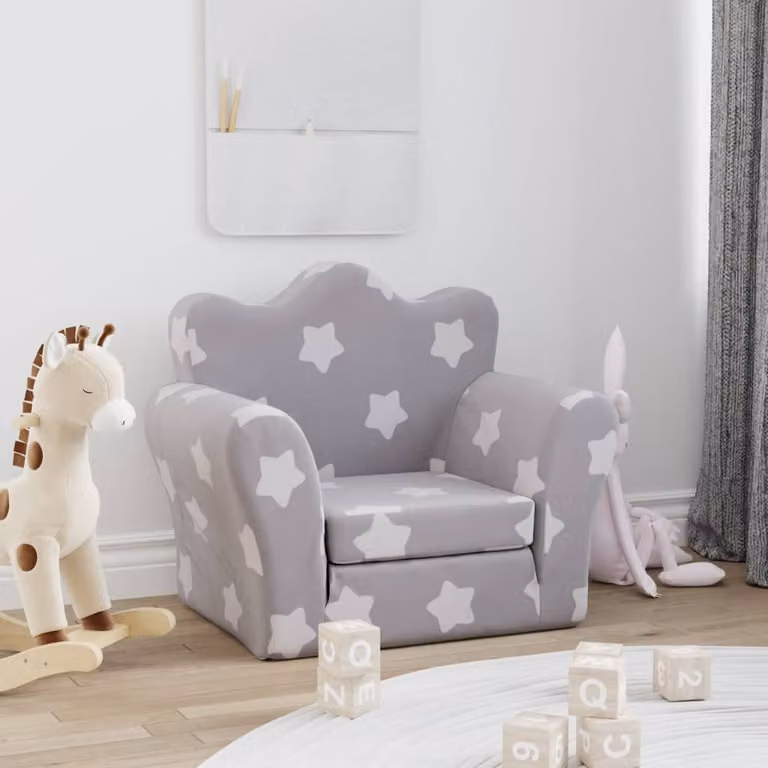 vidaXL Divano Letto per Bambini Grigio con Motivo a Pois in Morbido Peluche