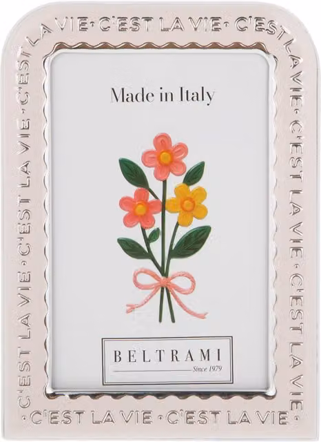 Portafoto singolo Mon cheri Beltrami argento con decorazione floreale per tavolo 10x15 cm