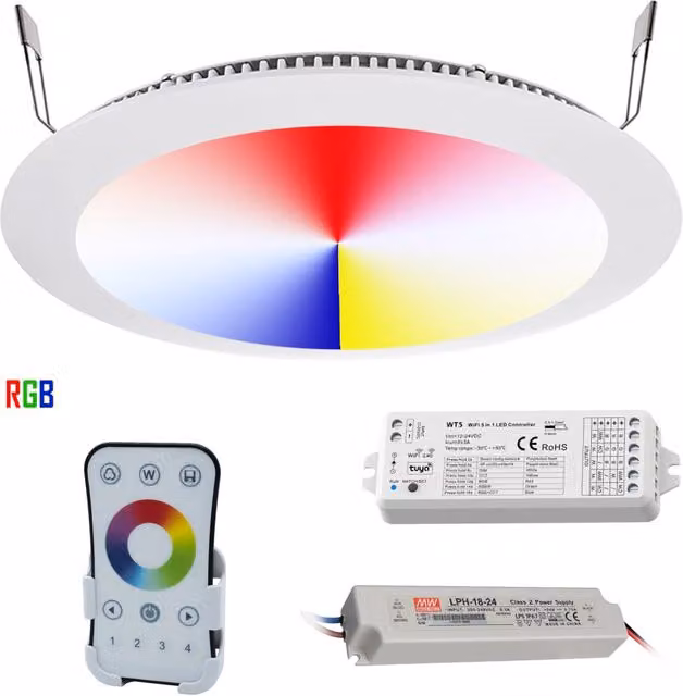 KIT cromoterapia PLANETITALY con pannello LED RGB da 16W, incasso per box doccia, controllo vocale WiFi con Alexa e Google Assistant, colore bianco multicolore, foro 22 cm