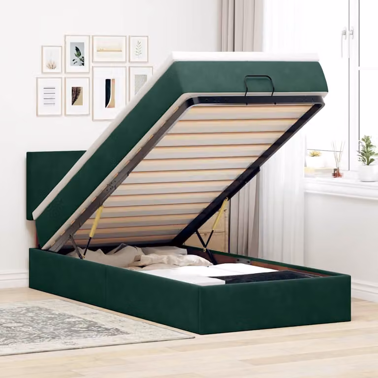 vidaXL Struttura Letto con Materasso e Base Contenitore Lift-Up in Velluto L/P/H: 90 x 193 x 88 cm